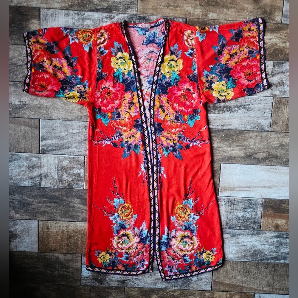 Flying Tomato Red and Blue Kimono, Size S/M EUC